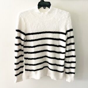 Bailey 44 Mock Neck Striped Fuzzy Kitten Yarn Pullover XS